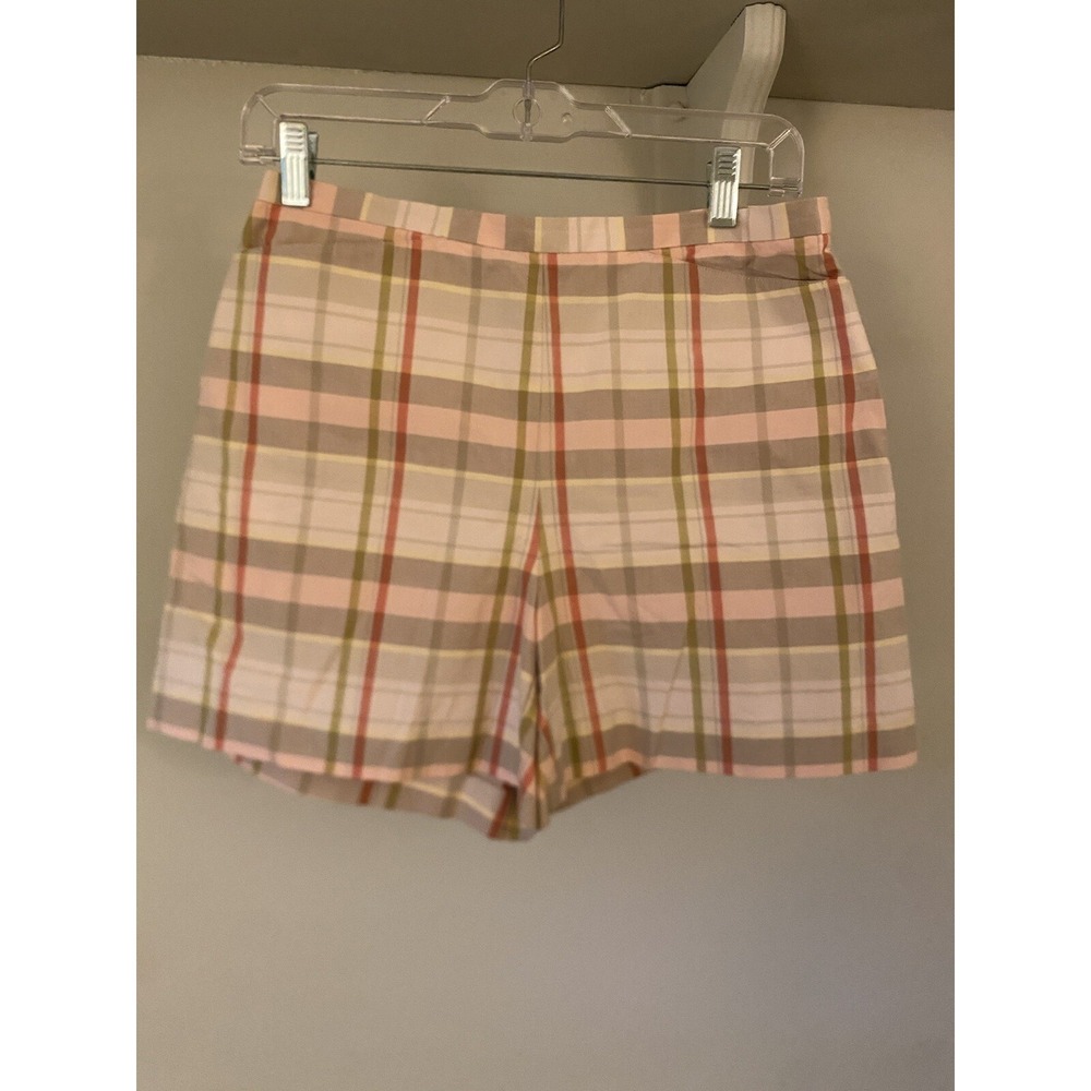 Vintage Ann Taylor High Waisted Pink Plaid Side Zip Shorts 6 90's